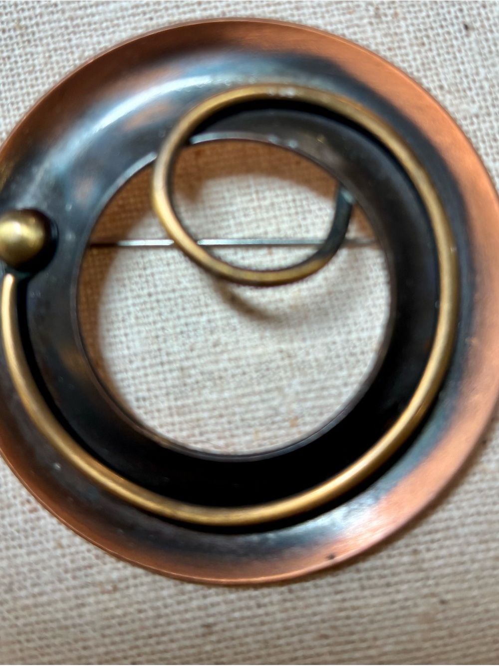 Vintage 70’s Circular Brooch in genuine Copper retro design